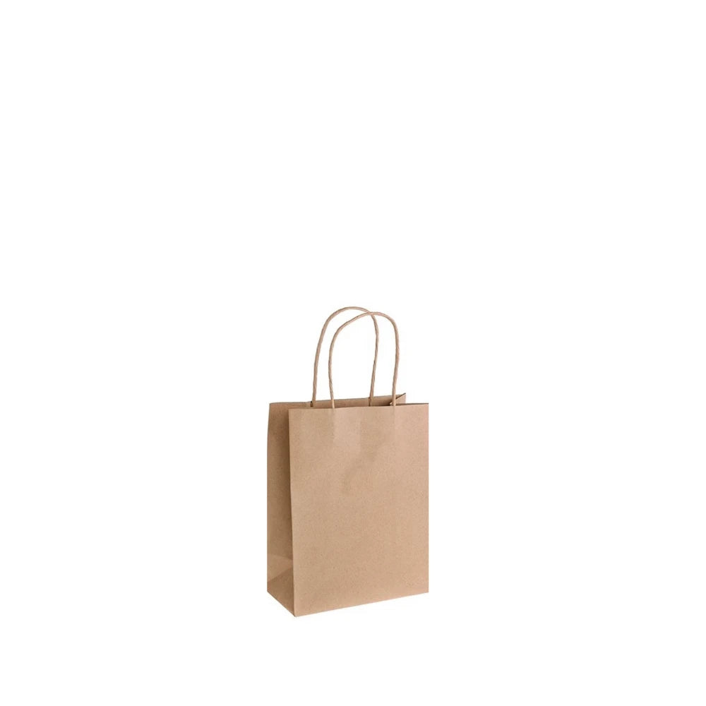 Bolsa de papel Kraft con manija trenzada mini | 16cm x 8cm x 20cm