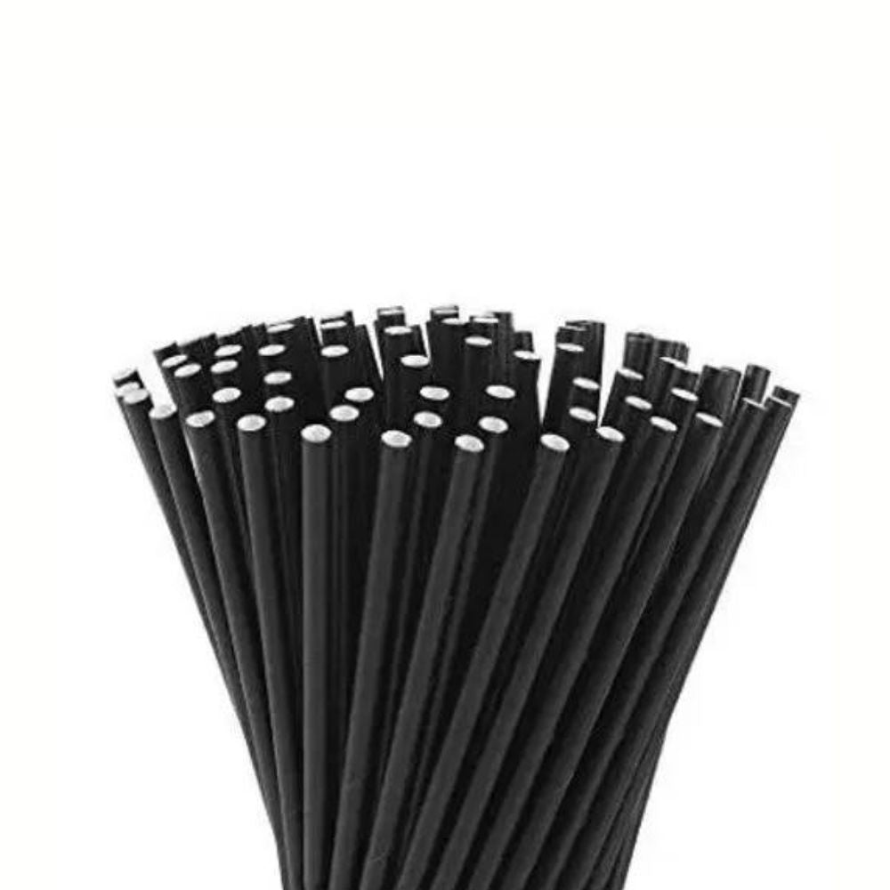 Pitillo de papel 3 capas con envoltura - 20 cm de largo | 100% Negro