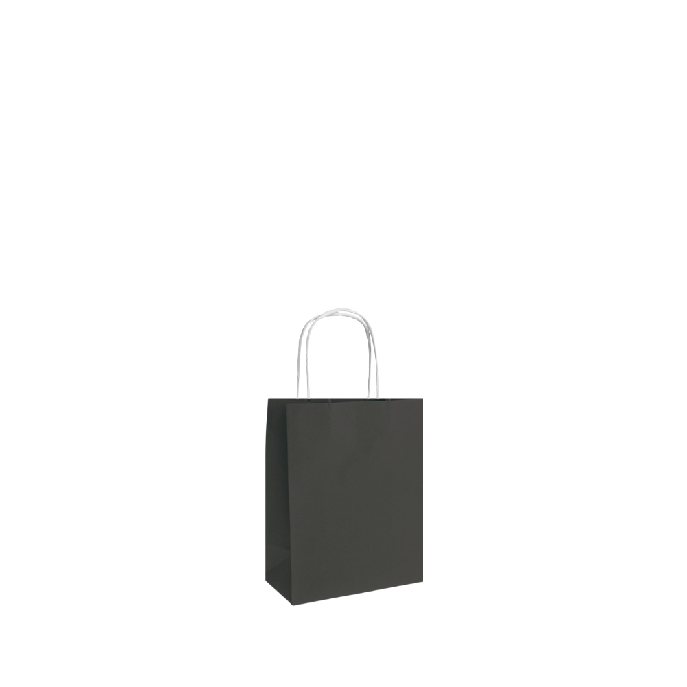 Bolsa de papel Kraft Negro con manija trenzada mini | 16cm x8cm x20cm