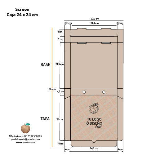 Caja de cartón Kraft para Pizza | Personalizadas 24 x 24 cm