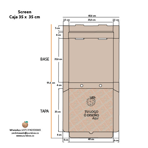 Caja de cartón Kraft para Pizza | Personalizadas 35 x 35 cm