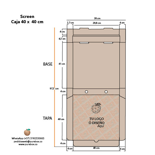 Caja de cartón Kraft para Pizza | Personalizadas 40 x 40 cm