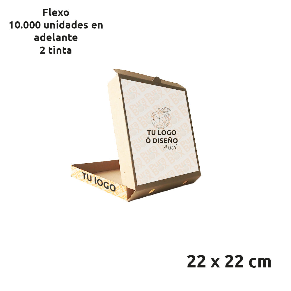 Caja de cartón Kraft para Pizza | Personalizadas 22 x 22 cm