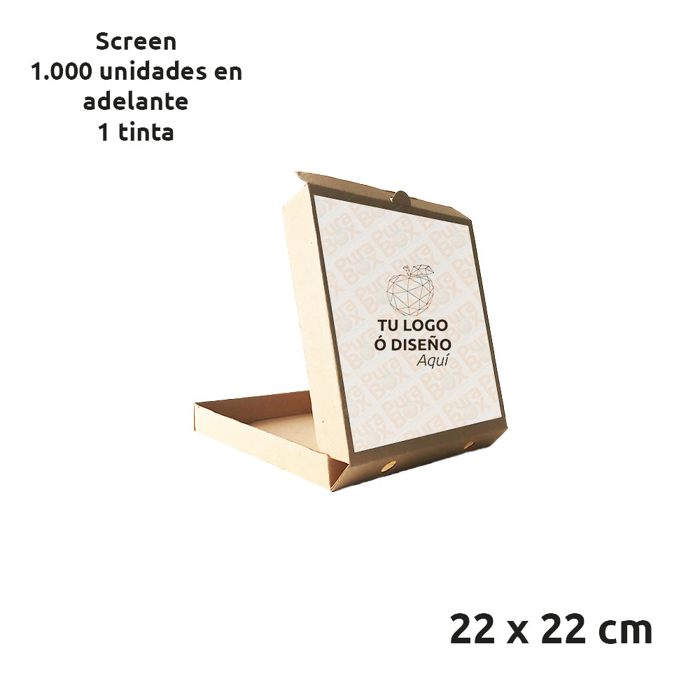 Caja de cartón Kraft para Pizza | Personalizadas 22 x 22 cm