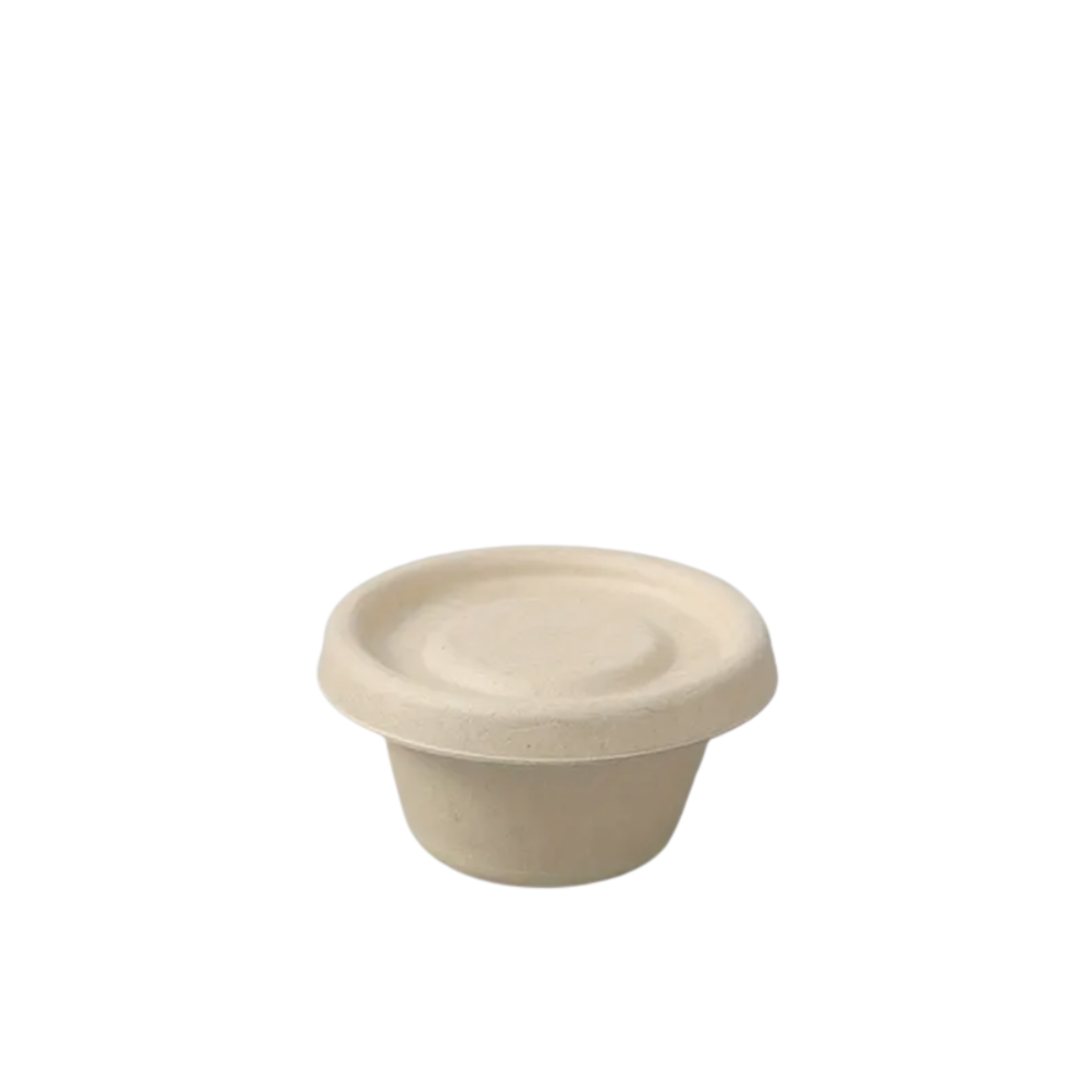 Copa de pulpa de papel (color crema) con tapa para salsas | 2 oz