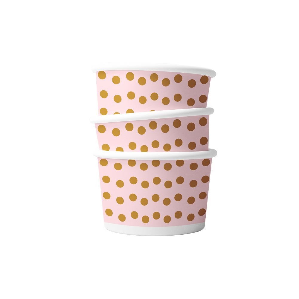 Ecotazón de cartón color rosa con puntos | 6 Oz