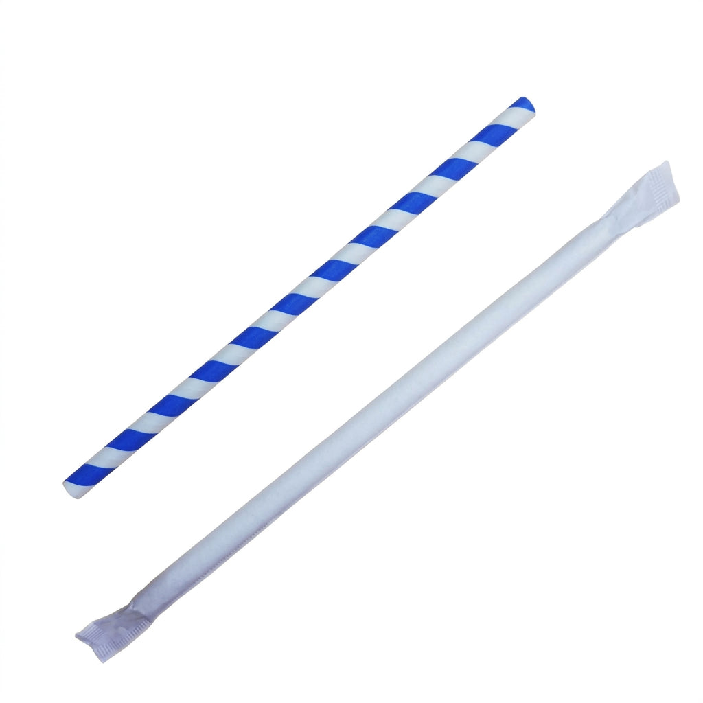 Pitillo Papel 3 Capas Envoltura Sin Impresión - 8 mm x 20 cm| Azul / Blanco