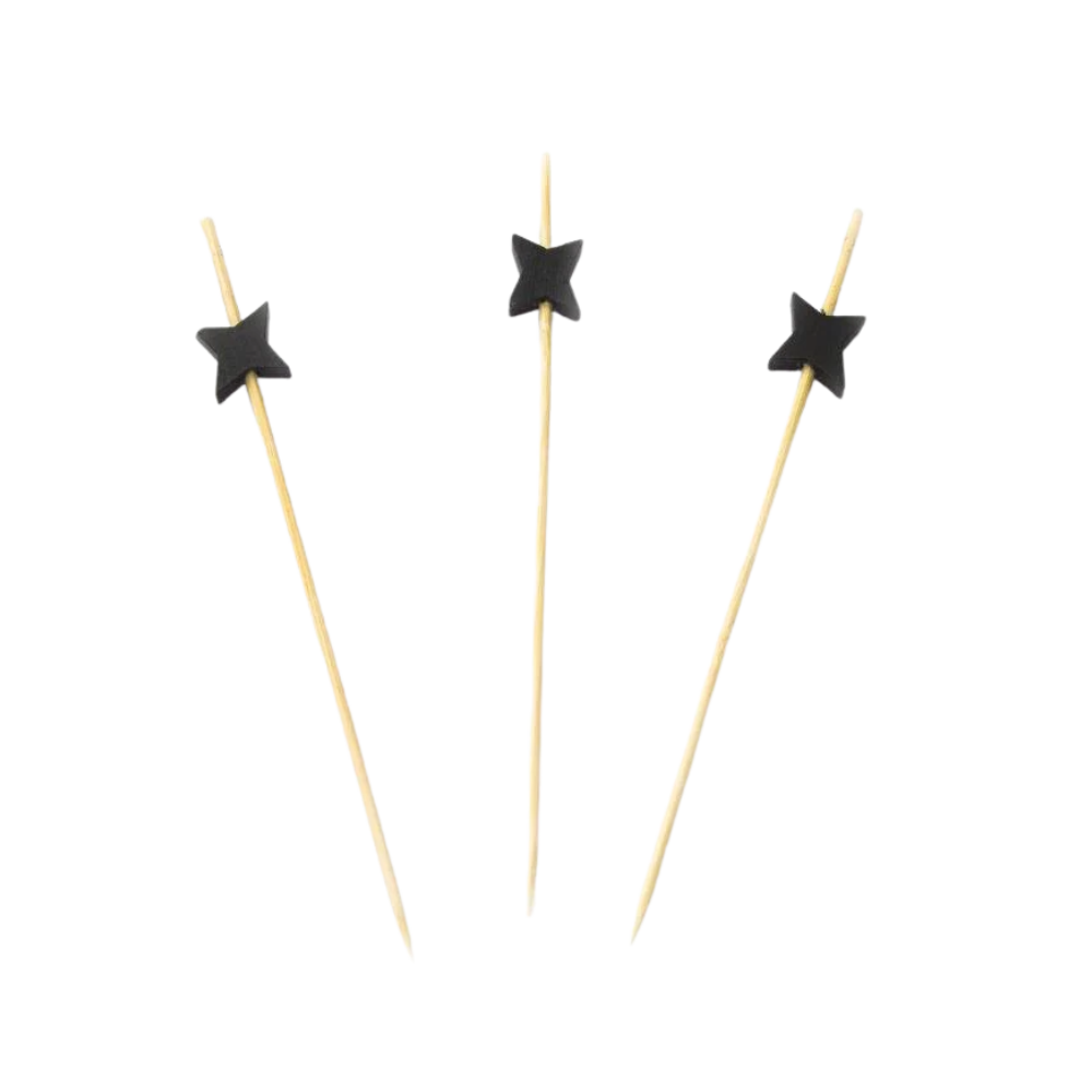Pincho de Bamboo "Estrella negro" 12 cm / Paquete x 100 Uds
