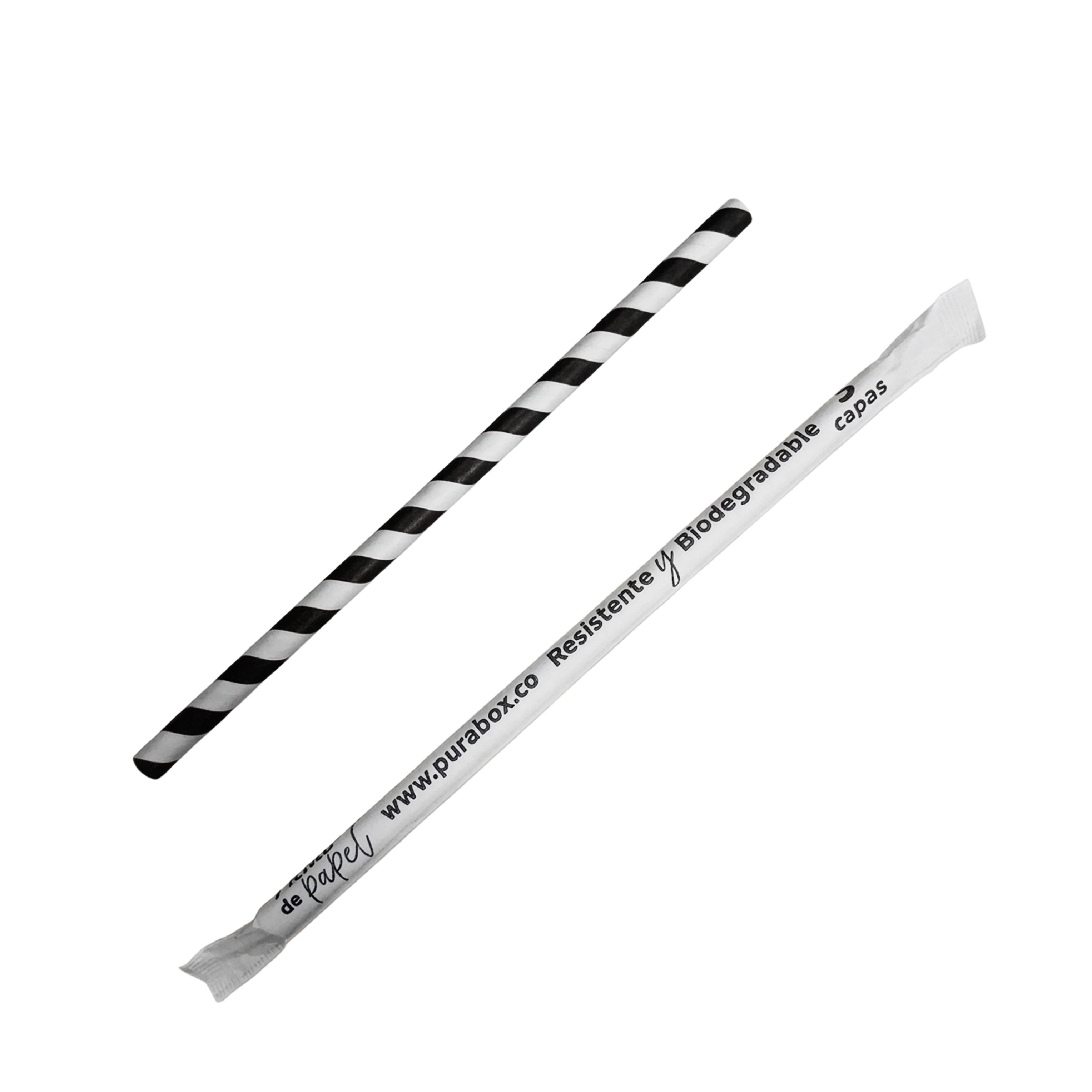 Pitillo Papel 3 Capas Envoltura Con Impresión- 8 mm x 20 cm|  Negro / Blanco
