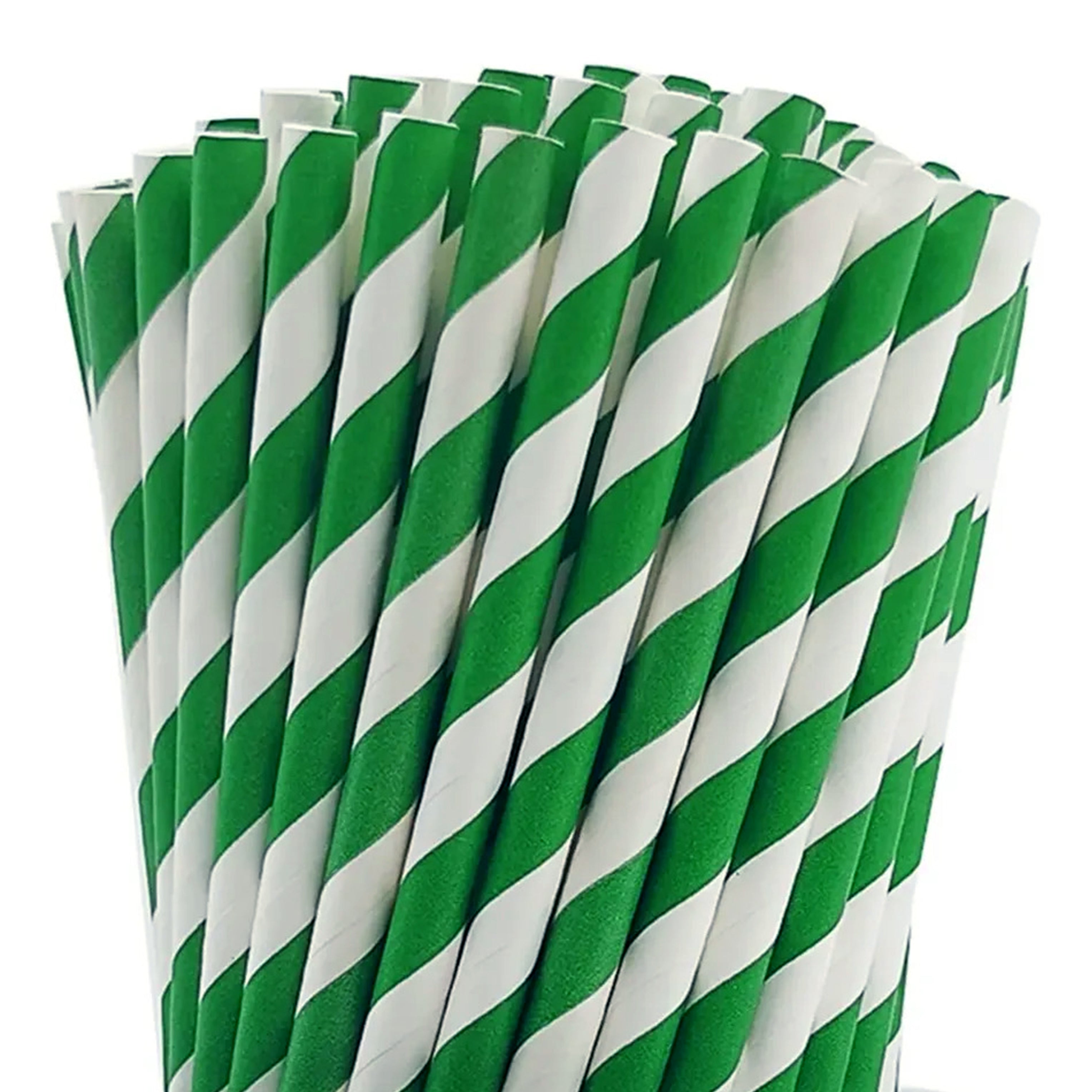 Pitillo de papel 3 capas con envoltura - 20 cm de largo | Raya Verde