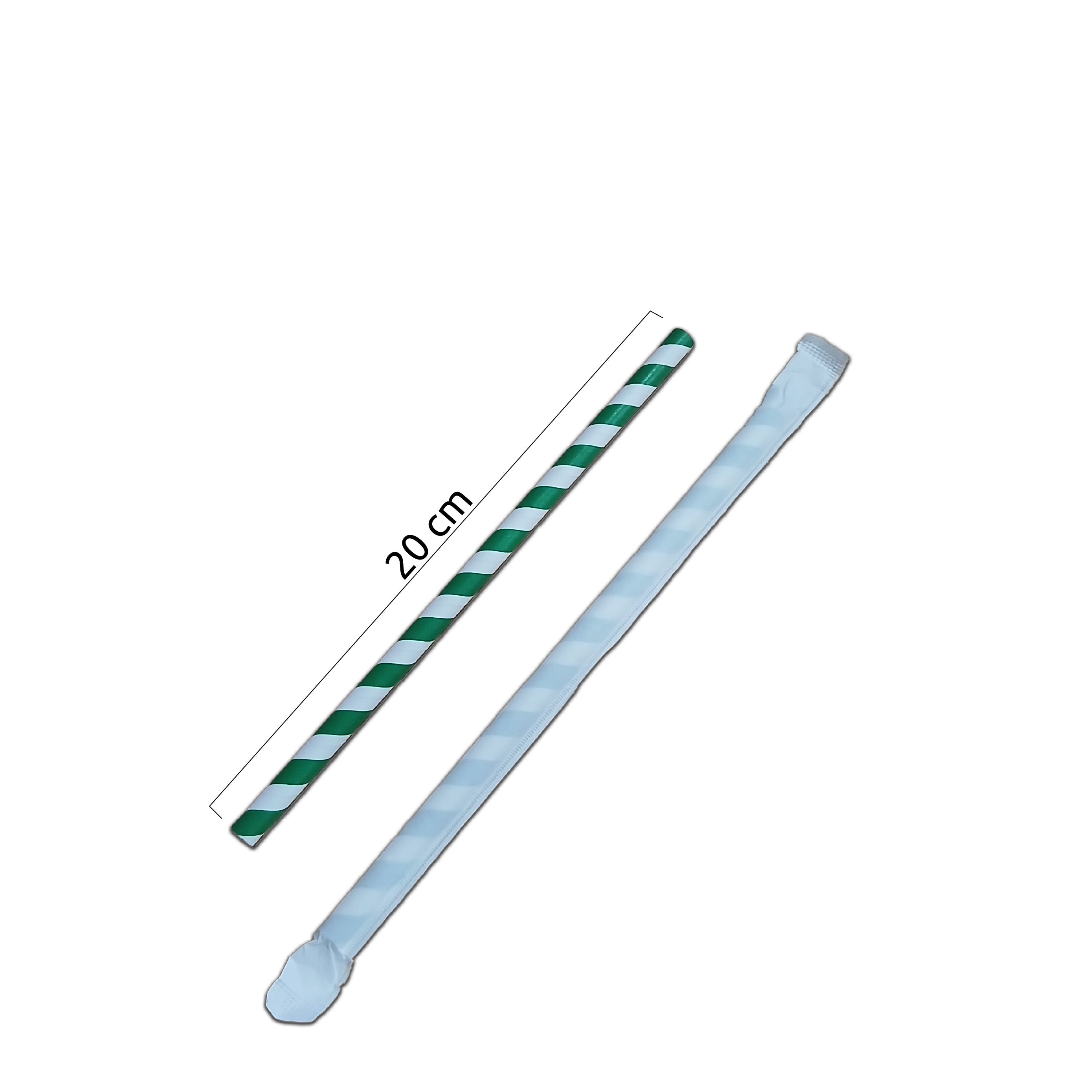 Pitillo de papel 3 capas con envoltura - 20 cm de largo | Raya Verde