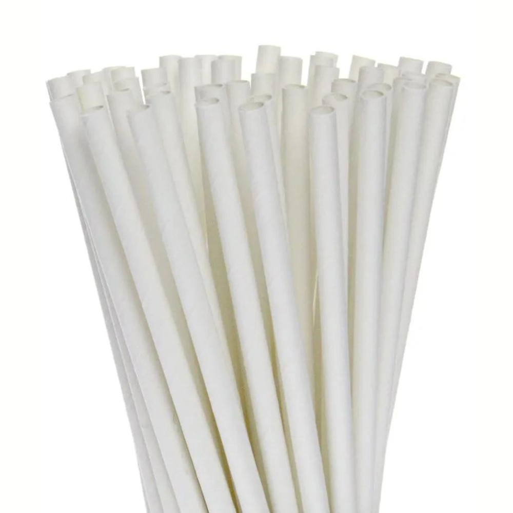 Pitillo de papel con envoltura - 25 cm de largo | 100% Blanco