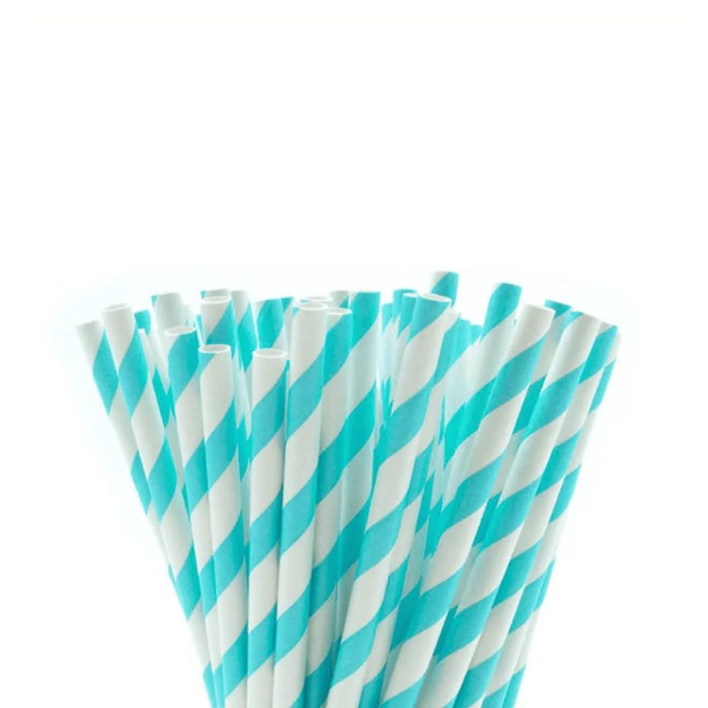 Pitillo de papel con envoltura - 20 cm de largo | Raya Aguamarina