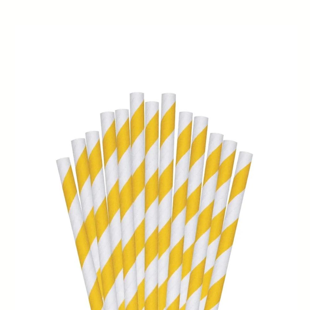 Pitillos de papel con envoltura – 20 cm de largo | Raya Amarillo mate