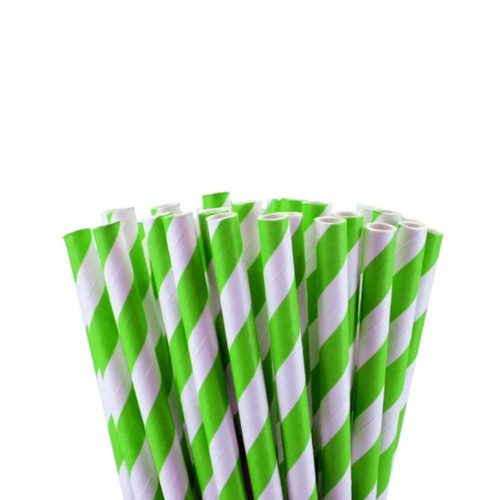 Pitillo de papel con envoltura - 20 cm de largo | Raya Verde